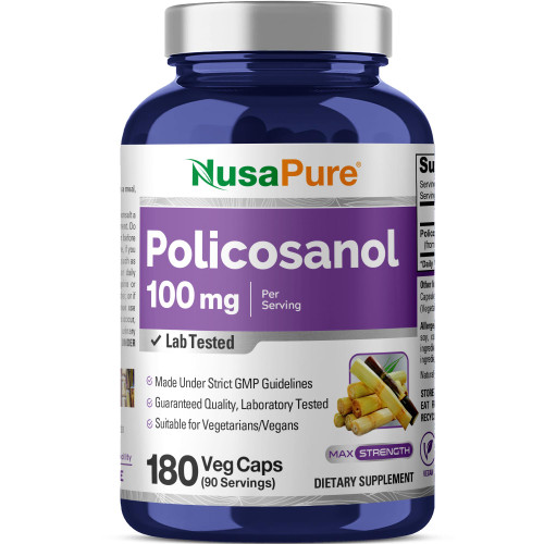 NusaPure Policosanol, Non-GMO, Vegan, 100mg, 180 Veg Capsules - 90 Servings