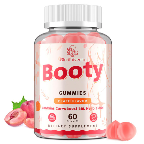Glorithiventa Booty Gummies for Women - BBL Gummies with Creatine Monohydrate, Milk Thistle, Vitamins D3 & Herbal Blend - Zero Sugar, Vegan, Peach Flavor, 60 Counts