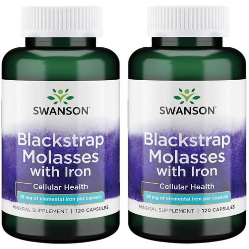 Swanson Blackstrap Molasses - Natural Iron Supplement Promoting Healthy Skin - (120 Capsules, 29mg Each) (2 Pack)