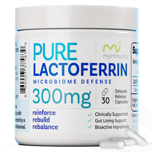 Lactoferrin 300mg Delayed Release Capsules - MyImmunity Premium Immune Support Supplement with Iron Absorption - Freeze Dried, Non-GMO, Gluten Free, Vegetarian - 30 Count (1 Month Supply)