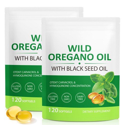 Mcukv Oil of Oregano with Black Seed Oil, 2 Pack 6000mg Oregano Oil Capsules Organic, 240 Softgels, 165mg Carvacrol, Non-GMO, Immune Support Supplement