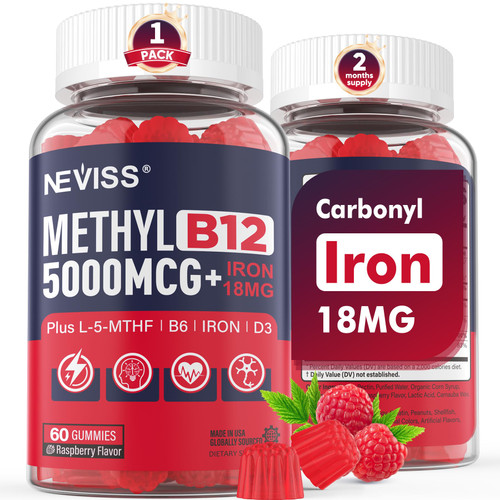 Methylated B12 Gummies 5000mcg/10000mcg & L-Methylfolate 400mcg + Iron 18mg