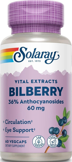 SOLARAY Bilberry Berry Extract 60 mg, 60 VegCaps