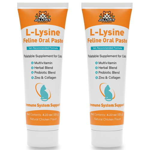 L-Lysine for Cats Oral Paste – Immune & Respiratory Support for Felines – with Collagen, Zinc, Multivitamins & Probiotics – Natural Chicken Flavor, 4.23 oz (Orange, 2 Pack)