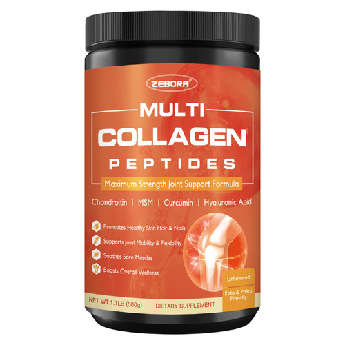 ZEBORA Multi Collagen Peptides Powder with MSM & CS, 50 Servings