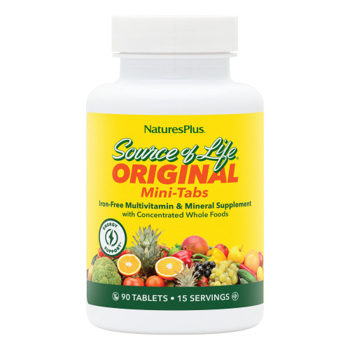 NaturesPlus Source of Life No Iron - 90 Mini-Tabs - Multivitamin & Mineral Supplement - Supports Natural Energy & Overall Well-Being - Gluten Free, Vegetarian - 15 Servings