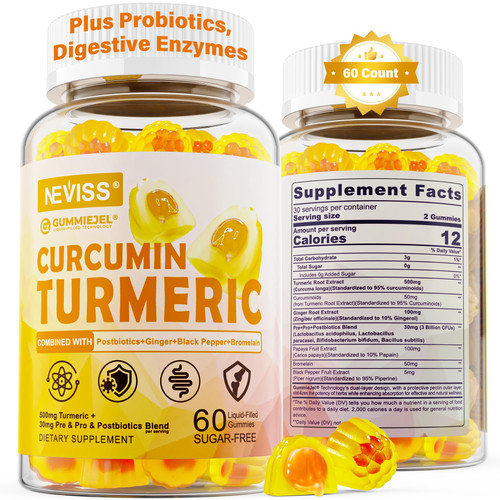 Turmeric Curcumin Filled Gummies 550mg w/Ginger & Black Pepper,Sugar Free
