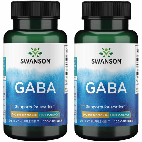 Swanson GABA - Amino Acid Supplement Promoting Calm & Relaxation to Support Restful Sleep - High Potency Formula to Support Healthy Stress Levels - (100 Capsules, 500mg Each) (2 Pack)