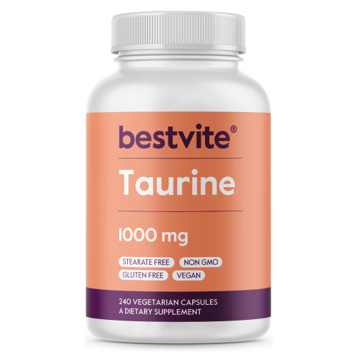 BESTVITE Taurine 1000mg (240 Vegetarian Capsules) - No Stearates - No Fillers - No Flow Agents - Vegan - Non GMO - Gluten Free