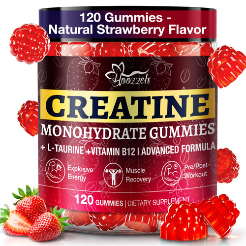 Creatine Gummies for Women, Natural Strawberry Vegan Chews, 120 Count