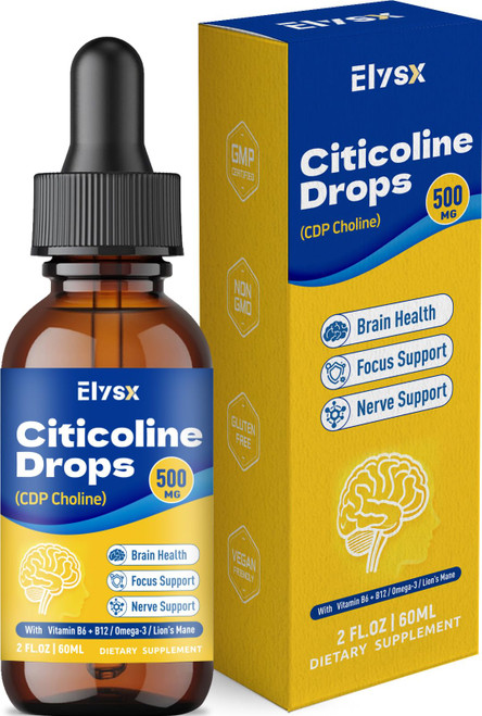 Elysx Citicoline (CDP Choline) Liquid Drops 500mg for Kids & Adults, 2FL OZ
