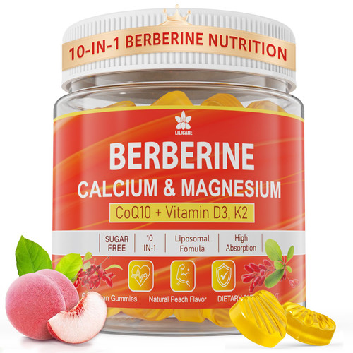 LILICARE Berberine Gummies Sugar Free, Extra Absorption with Liposomal Berberine & Berberine HCI, Calcium, Magnesium, AMPK Activitor for Sugar & Level, Energy, Metabolism,Vegan, Pack of 1