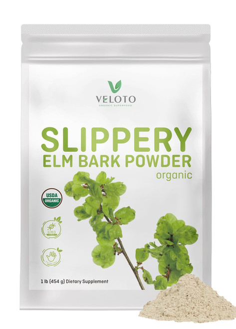 VELOTO Organic Slippery Elm Bark Powder, 1 Pound, Pure Slippery Elm Inner Bark Powder, Natural Vegan Herbal Supplement for Soothing Throat Digestive Health, Gluten-Free, No Contaminated, No GMOs, 454g