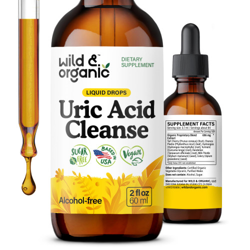 Wild & Organic Uric Acid Cleanse Drops - Tart Cherry, Turmeric, Chanca -2oz