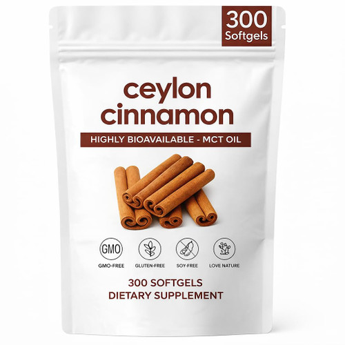 ZRRTXV Ceylon Cinnamon Softgels with MCT Oil, Herbal Extract Cinnamon Supplements from Sri Lanka, Non-GMO, Gluten Free, 300 Soft Gels