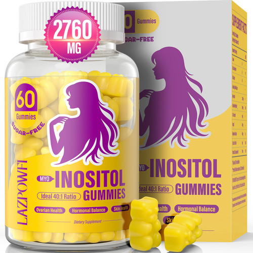 Lazpowfi Myo-Inositol & D-Chiro Inositol,Inositol Gummies with Vitamin D3, Magnesium Glycinate, Omega-3, Folate & Zinc, Inositol Supplement Menstrual Cycle for Women-40:1 Ratio-30 Day Supply