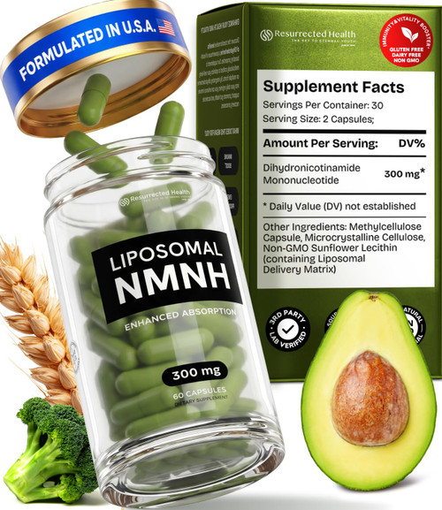 Resurrected Health Liposomal NMNH Supplement 300mg – Boosts NAD Anti-Aging, Energy & Focus – NMM Capsules Alternative to for Cellular Vitality – Third-Party Tested, 60 Vegan Capsules | 1 Pack