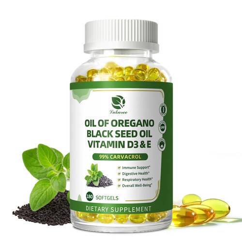Oregano Oil Softgels with Black Seed Oil, 99% Carvacrol, 180 Ct, 3 Month