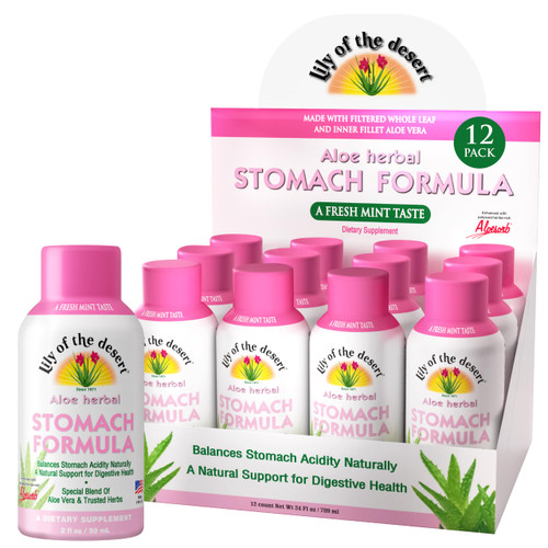 Lily of the Desert Stomach Formula Shot, – Organic Aloe Vera Juice with FOS Prebiotic and a Proprietary Herbal Blend, 2 Oz Each, Pack of 12