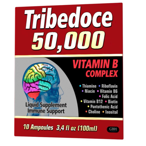 Tribedoce 50,000 - Vitamin B Complex Liquid Supplement, Immune Support, Non-GMO, 10 Ampoules (3.4 fl oz / 100 ml)