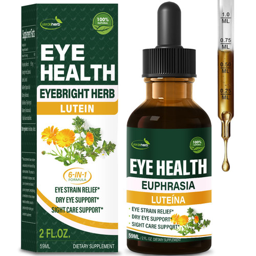 Verdeherb Eyebright (Euphrasia) Eye Health Oral Drops w/Lutein & Bilberry