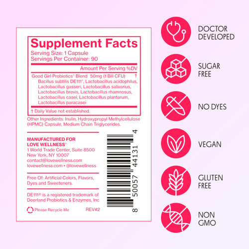 Love Wellness Good Girl Probiotics | Women’s Vaginal Health & pH Balance Supplement | 9-Strain Probiotic for Urinary Tract, Yeast, Odor & Immune Support | Gluten-Free (90-Day Supply)
