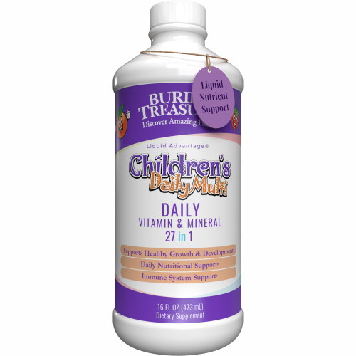 Buried Treasure Children’s Daily Liquid Multivitamin – 27 Vitamins & Minerals with SuperFood Blend – Sugar Free, Vegan, Orange Mango Flavor, 16 fl oz