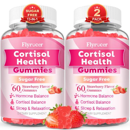 2 Pack Cortisol Supplements for Women & Men, 13 in 1 Cortisol Detox, Cortisol Manager Reducer with Ashwagandha, L-Theanine, Cortisol Balance Gummies-Hormone Balance, Focus, Calm, zzZ,Strawberry Flavor