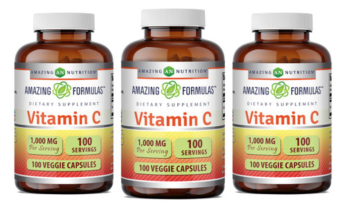 Amazing Formulas Vitamin C Supplement | 1000 Mg | Veggie Capsules | Non-GMO | Gluten-Free | Made in USA (3 Pack, 100 Count)