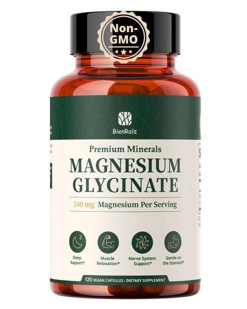 BienRaíz Magnesium Glycinate Supplement, 240mg Elemental, 120 Capsules