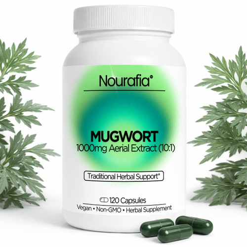 Nourafia Mugwort Capsules Extract 10:1 (Artemisia vulgaris) | Strongest in US | 120 Vegan Capsules | Traditional Sleep & Digestive Herbal Support* | Caffeine-Free, Alcohol-Free