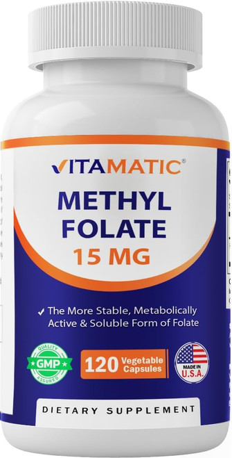 Vitamatic Methyl Folate 15 mg, 120 Vegetarian Capsules
