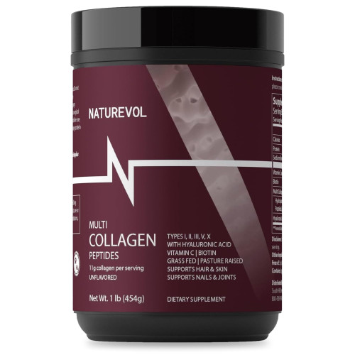 NATUREVOL Multi Collagen Peptides Powder, 1 lb (41 Servings), Unflavored