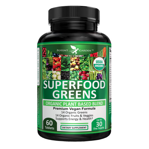 Potent Garden Super Greens Capsules, Fruits and Veggies Supplement, Organic Greens Tablets with Alfalfa Beet Root & Tart Cherry, Daily Nutrition Support, 60 Ct