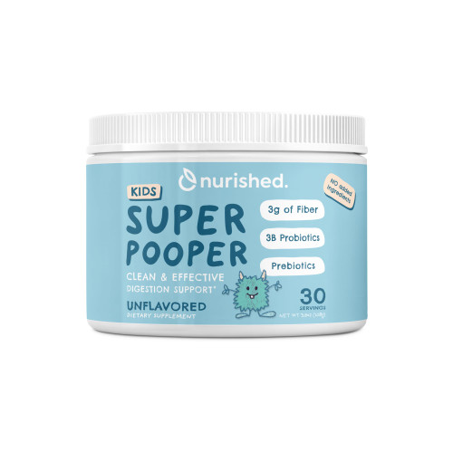 Nurished Super Pooper for Kids & Toddlers - Improve Digestion - Constipation & Stomach Discomfort - Fiber, Probiotics & Prebiotics - Easy-to-Take Unflavored Powder - 30 Servings