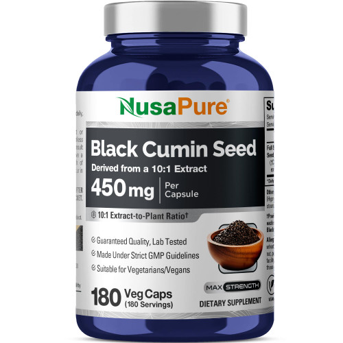 Black Cumin Seed, Non-GMO, Vegan, 450mg, 180 Veg Capsules - 180 Servings