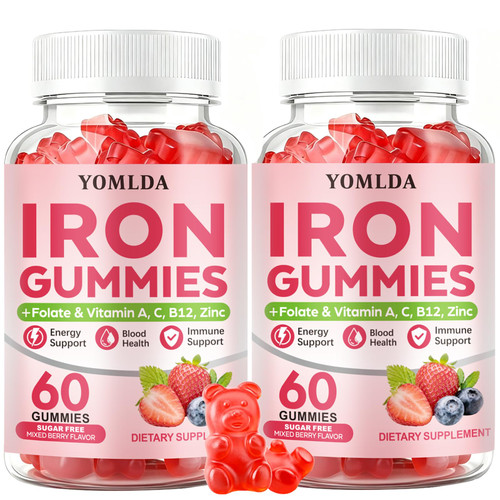 YOMLDA Iron Gummies Vegan Sugar-Free, with Folate, Energy & Immune Support