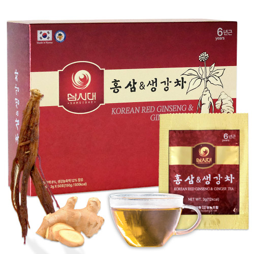 SAMSIDAE Korean Red Ginseng with Ginger Tea, 50 Bags
