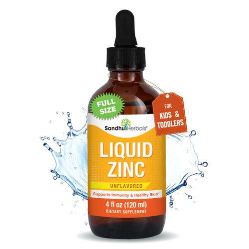 Liquid Zinc Drops for Kids, Toddlers, Babies & Adults | Unflavored 4 Fl Oz Large Pack | Ionic Zink Sulphate Supplements | for Immune Support & Skin Care | Easy to Take, Water Soluble