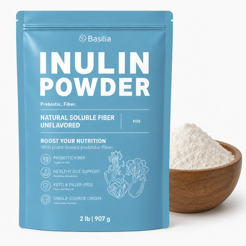 Basilia Inulin Powder | Prebiotic Fiber from Agave | Gut Health Support, Promotes Digestion, Natural Sweetener | Non-GMO, Gluten-Free, Vegan | Pure Blue Agave Inulin | 2lb Value Pack