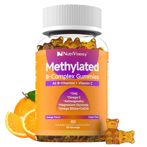 Methylated B Complex Gummies for Women Men, Energy Support, 60 Ct