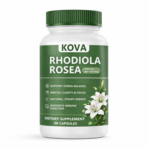 wuliao KOVA Rhodiola Rosea Capsules, Rhodiola Rosea Extract Supplement for Balanced Cortisol - Stress & Focus Support, Metabolism, Energy & Immune Health – 60 Capsules (1)