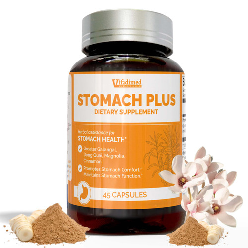 VIFADIMED® Stomach Plus, Herbal Ulcer & Gastritis Support, Stomach Lining Integrity Defense, Gastric Upset, Motility Support, with Galangal, Dong Quai, Cinnamon & Magnolia. 45 Capsules