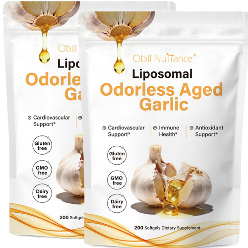 Obill NuTrance Aged Garlic Extract, Odorless Organic Garlic Supplements, 2 Years Aged Garlic Extract, Grown Allium Sativum Bulb | Supports Immune | Non-GMO, Gluten-Free