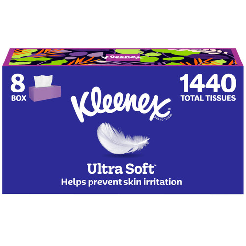 Kleenex Ultra Soft Facial Tissues, 8 Flat Boxes, 180 Tissues per Box