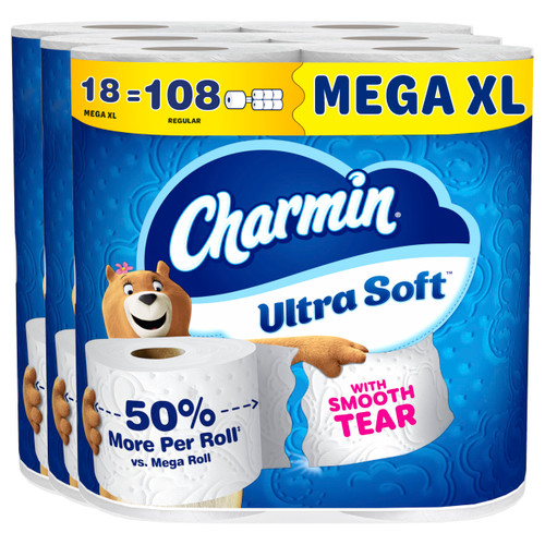 Charmin Ultra Soft Toilet Paper, 18 Mega XL Rolls = 108 Regular Rolls
