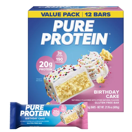Pure Protein Birthday Cake Protein Bars, 20g Protein, Gluten Free, 12 Ct
