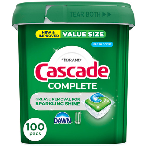 Cascade Complete Dishwasher Detergent Pods Fresh Scent Value Pack, Powerful Dishwasher Pods for Sparkling Clean Dishes, Grease-Fighting Dishwashing Detergent Tablets, 100 Count