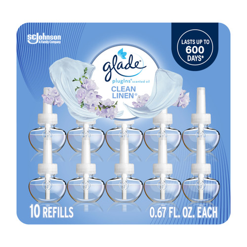 Glade PlugIns Refills Air Freshener, Scented and Essential Oils for Home and Bathroom, Clean Linen, 6.7 Fl Oz, 10 Count
