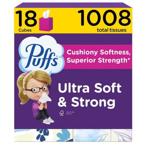 Puffs Facial Tissue Ultra Soft Non-Lotion, 18 Cube Boxes, 56 Facial Tissues per Box, Allergies and Colds (Packaging May Vary)